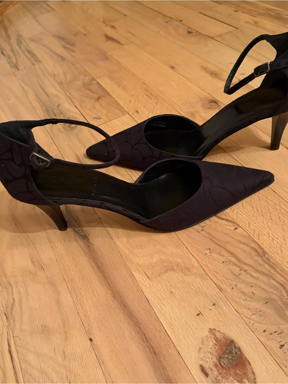 J. Crew Black Silk Pointed-Toe Ankle-Strap Heels